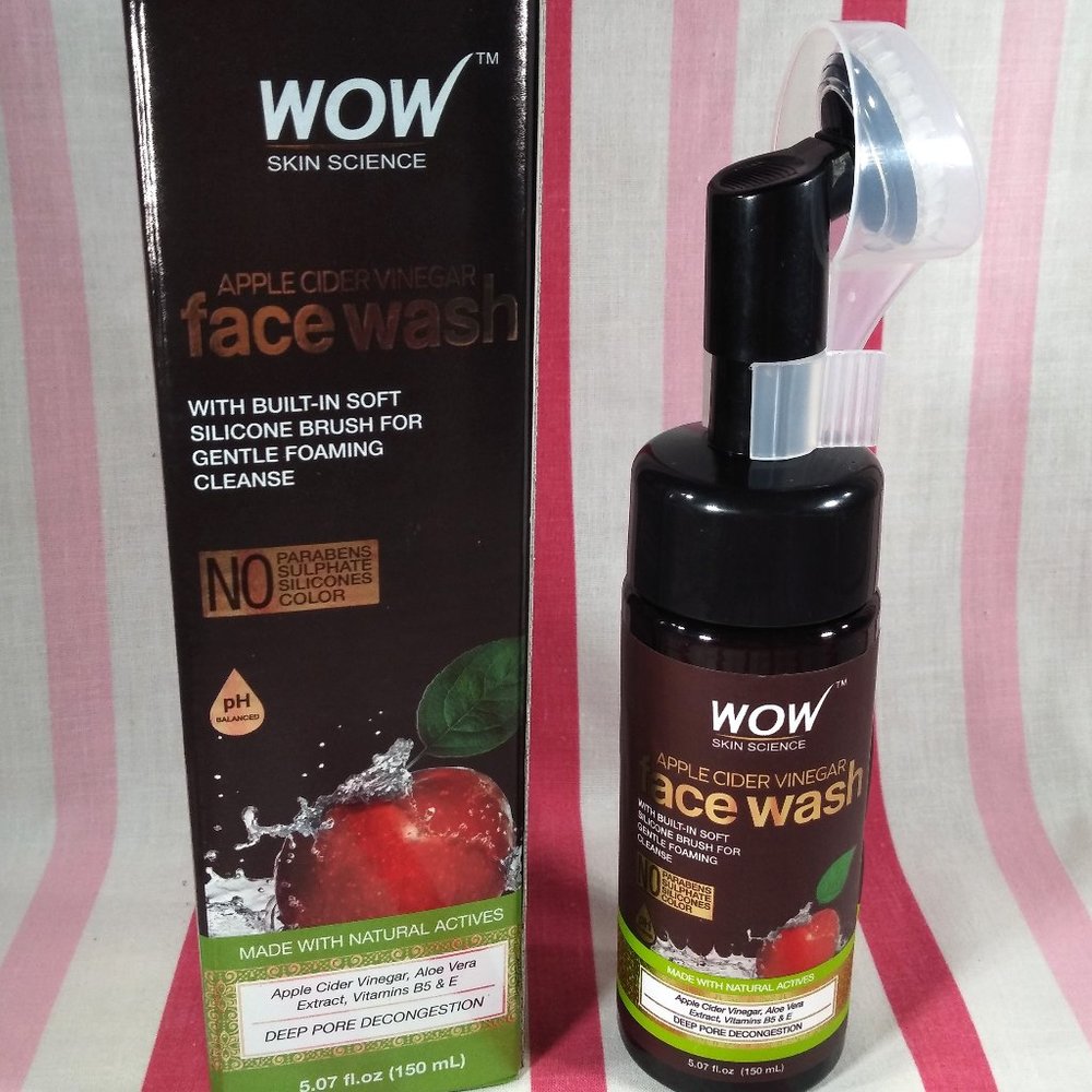WOW Skin Science Apple Cider Vinegar Foaming Face Wash w/Brush Acne Pore Cleaner